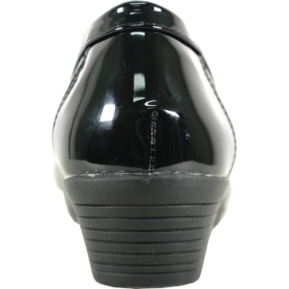 Women Black 2 Faux Leather Round Toe Removable Insole Wedge Slip-On Penny Loafer - Picture 8 of 8